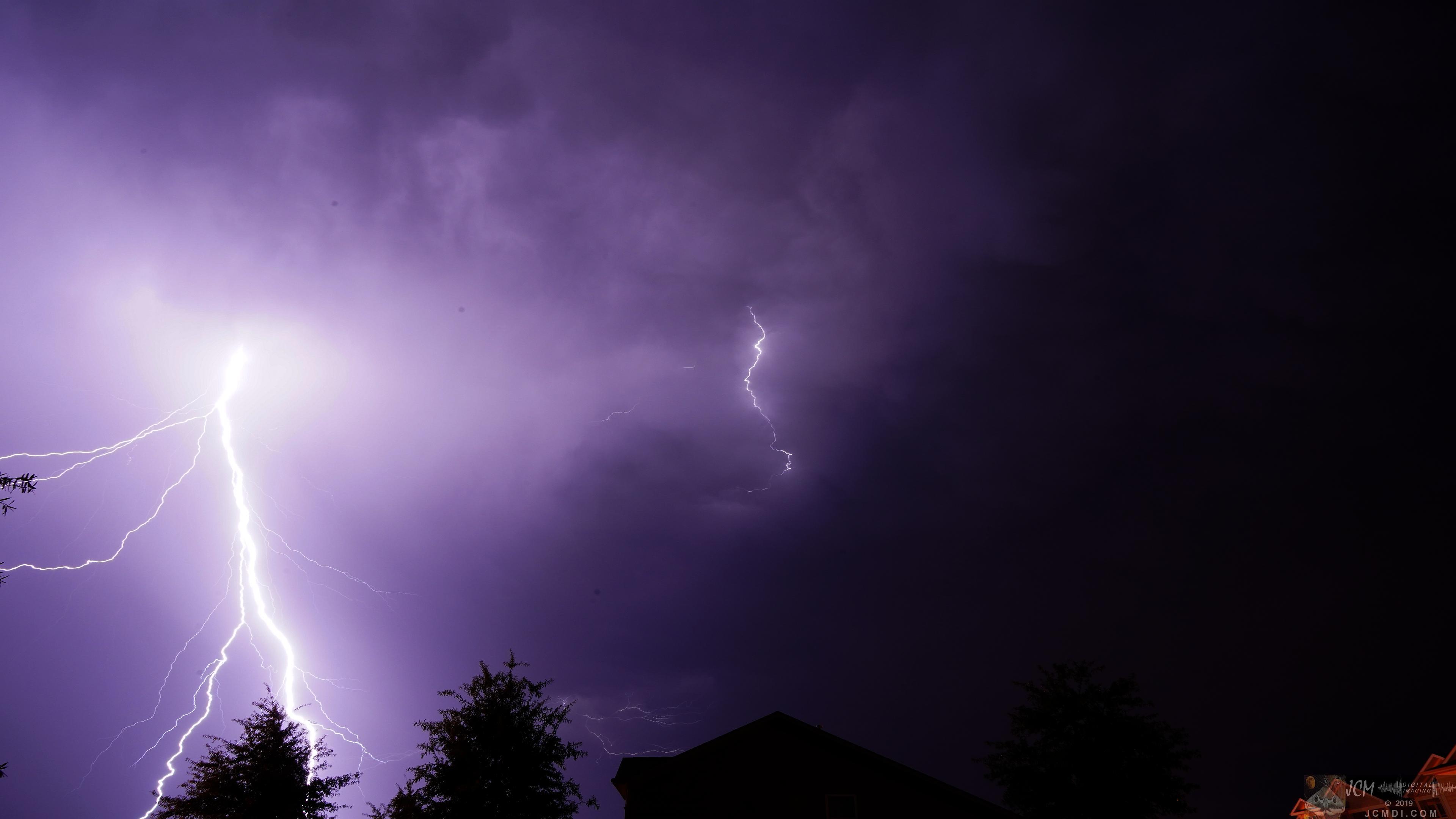 Severe thunderstorm lightning bolt lights up the sky in Tennessee